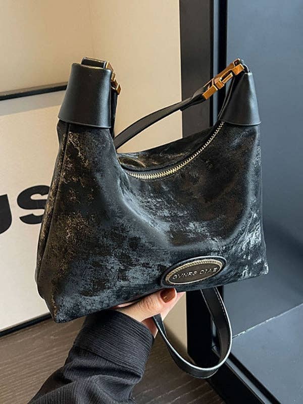 Bogstav Print Ensfarvet Lynlås Skuldertasker Håndtasker for engroshandel hos StyleGalX