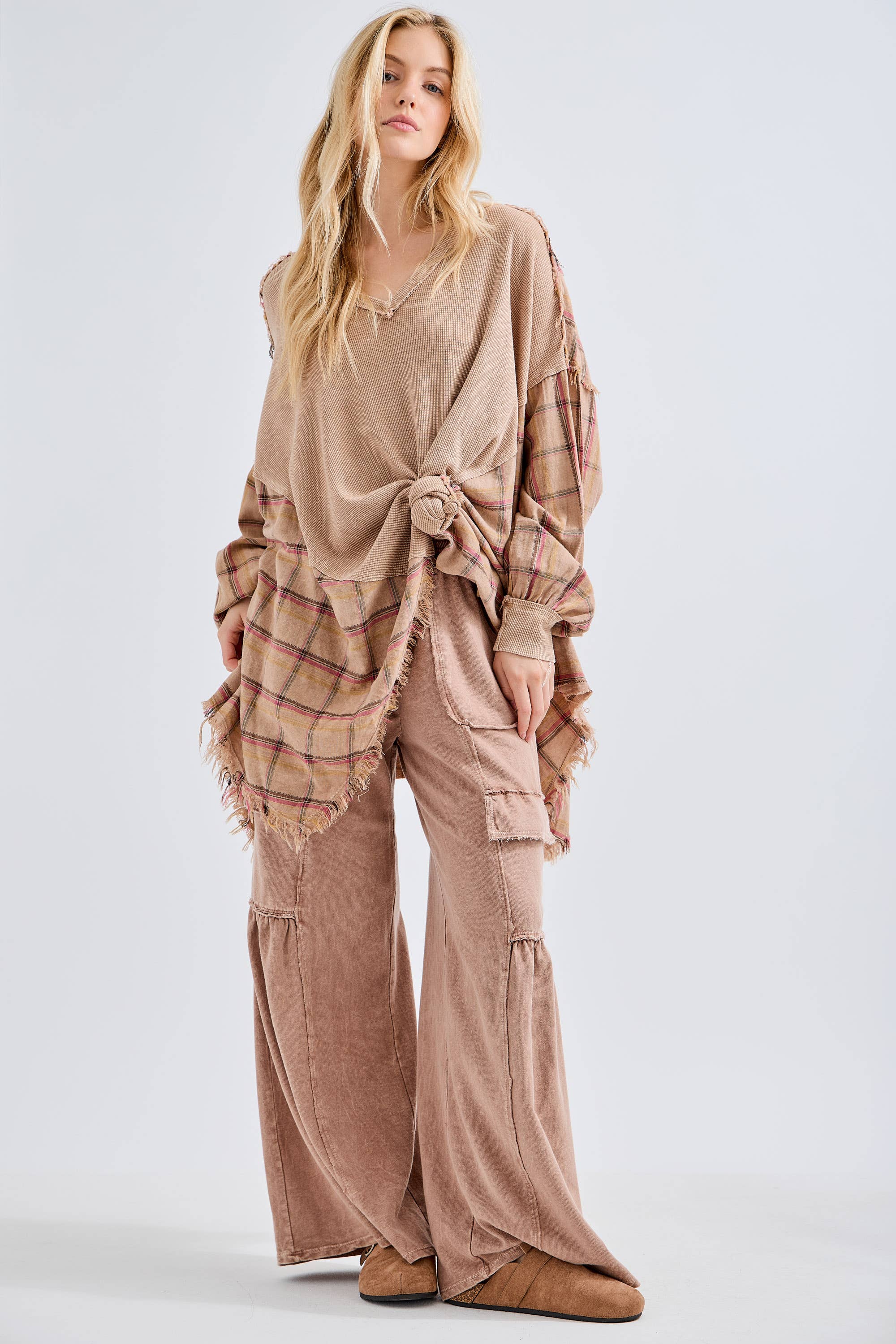 J.Her - Vente Tunique – femme - Top surdimensionné Boho avec flanelle à carreaux, taille HT41446