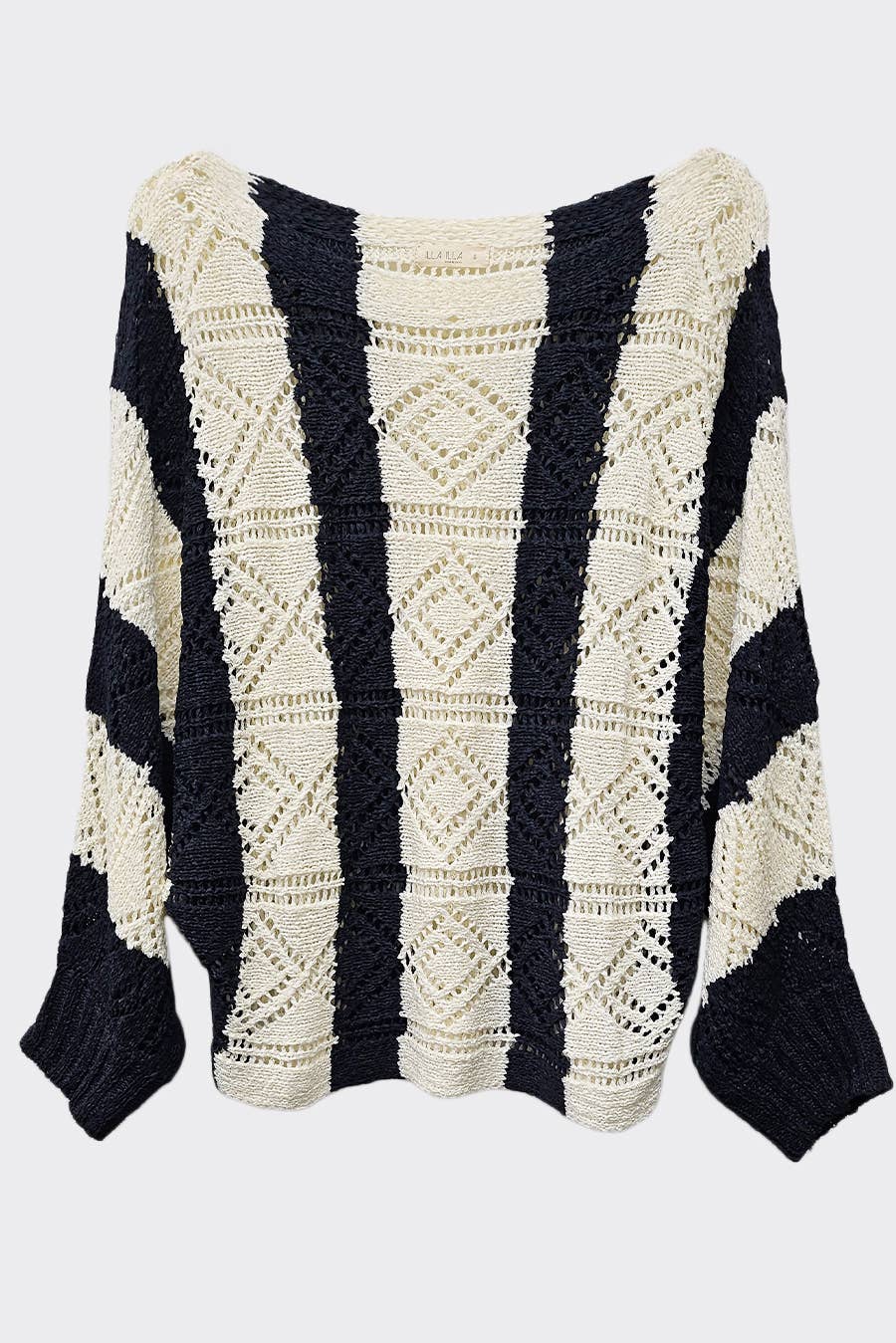 Ivory Navy Open Knit Crochet Sweater for wholesale on Faire8