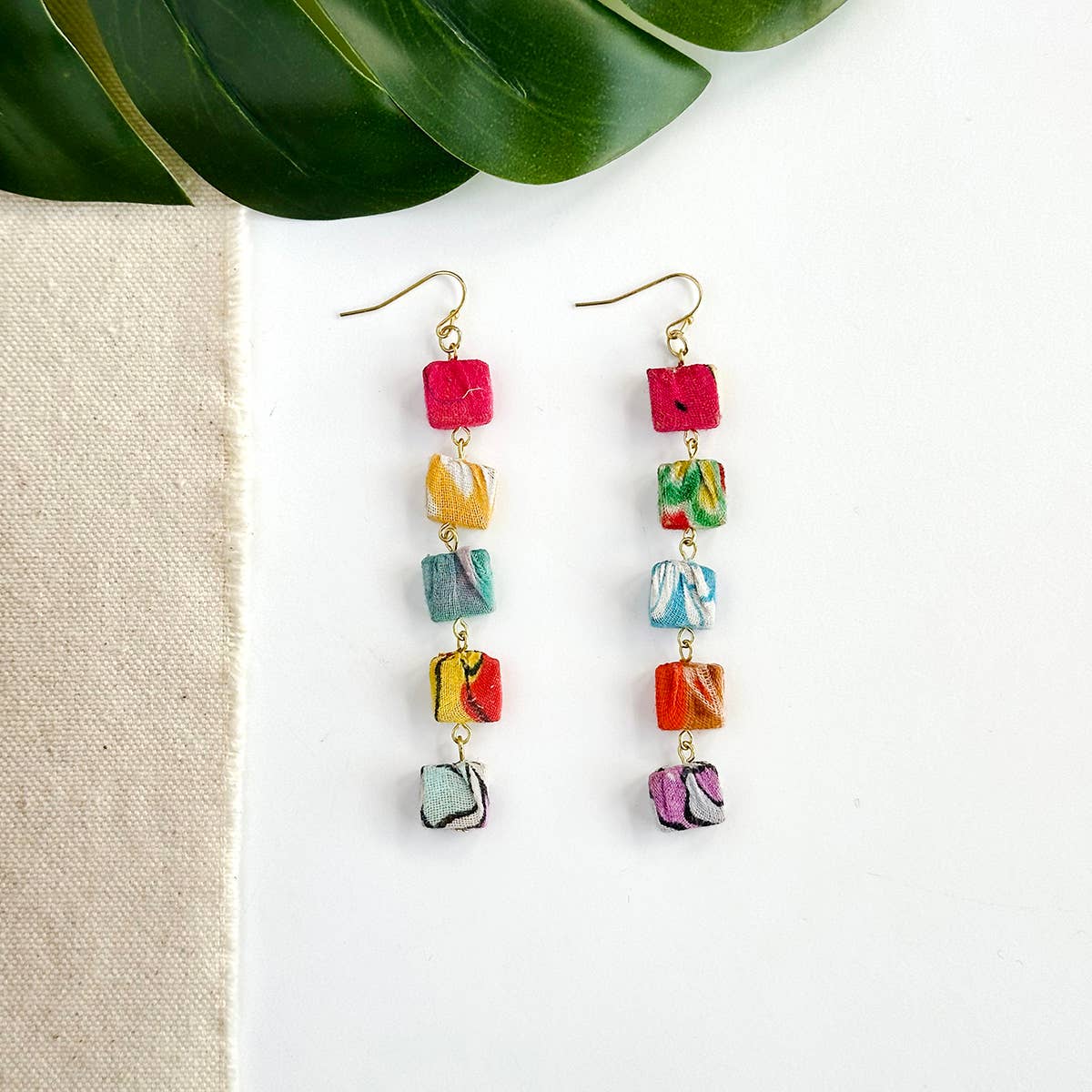 WorldFinds - Wholesale Dangle Earrings - Kantha Fluid Square Quintet Earrings0