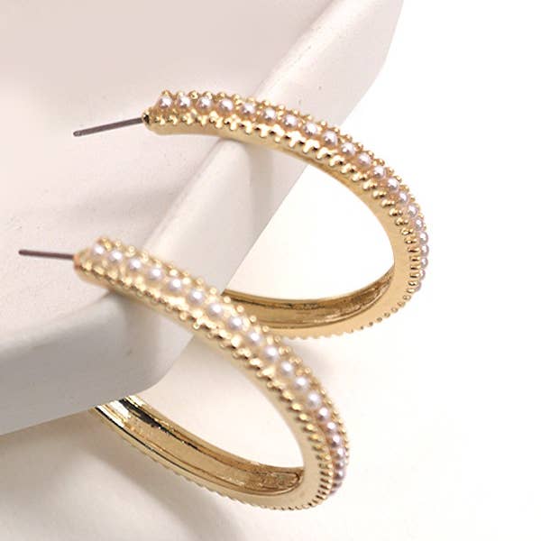 GOLD PEARL PAVE TITANIUM POST STUD HOOP EARRINGS | 31E24549 for wholesale on Faire