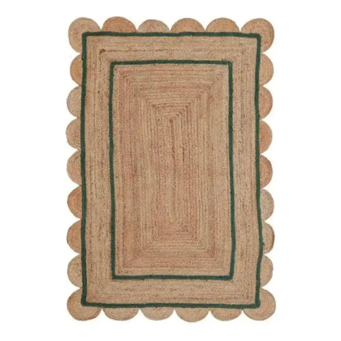 Maia Homes - Vente Tapis - Tapis artisanal vert en jute à bord scallopé6