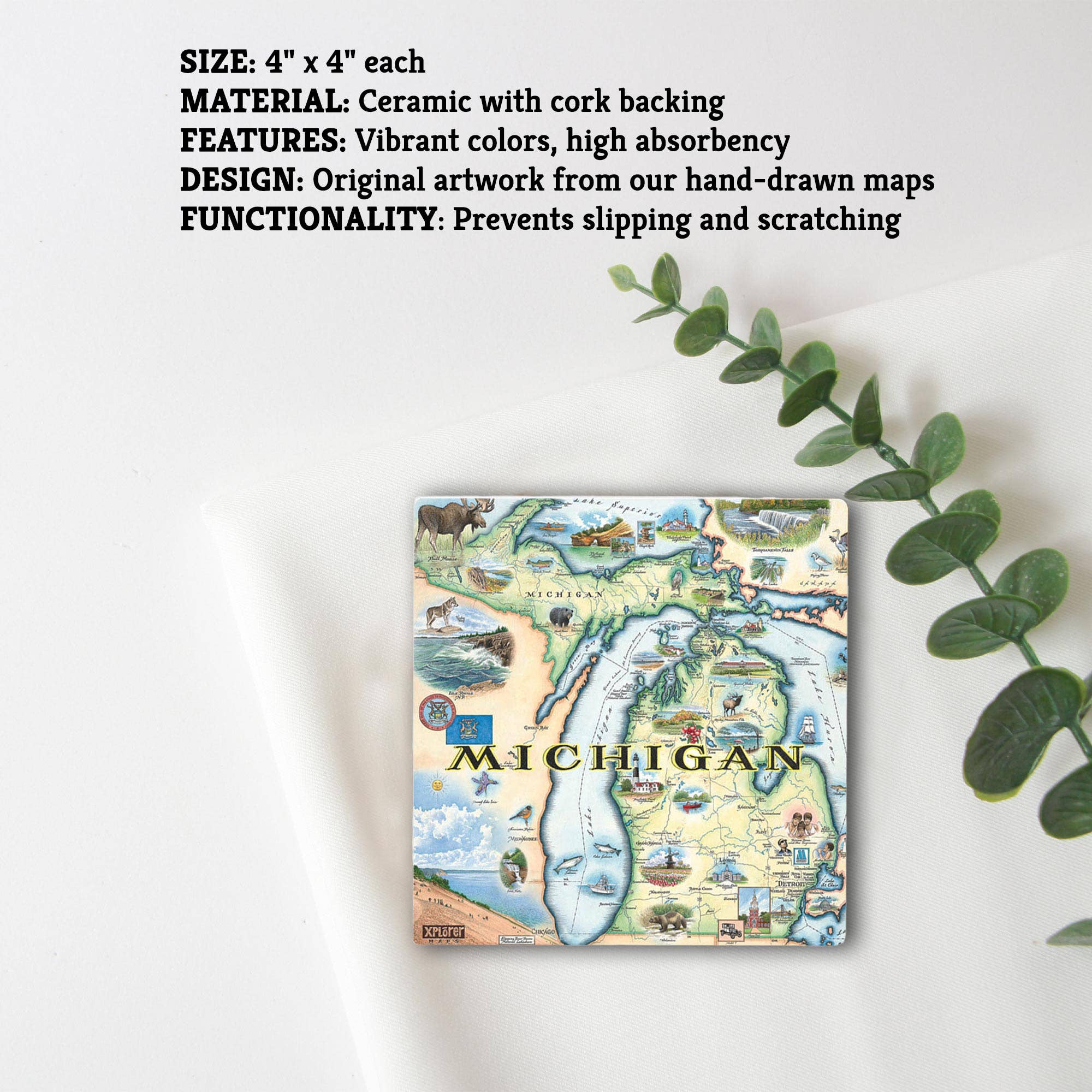 XPLORER MAPS – wholesale Underlägg – Michigan State illustrerad kartkeramisk underlägg3