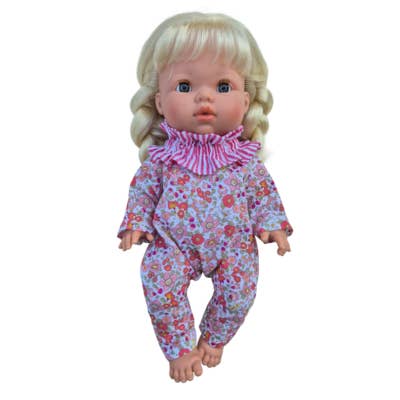 GARANCE simple pink jumpsuit + striped collar for wholesale by Maman Poule et Papa Coq