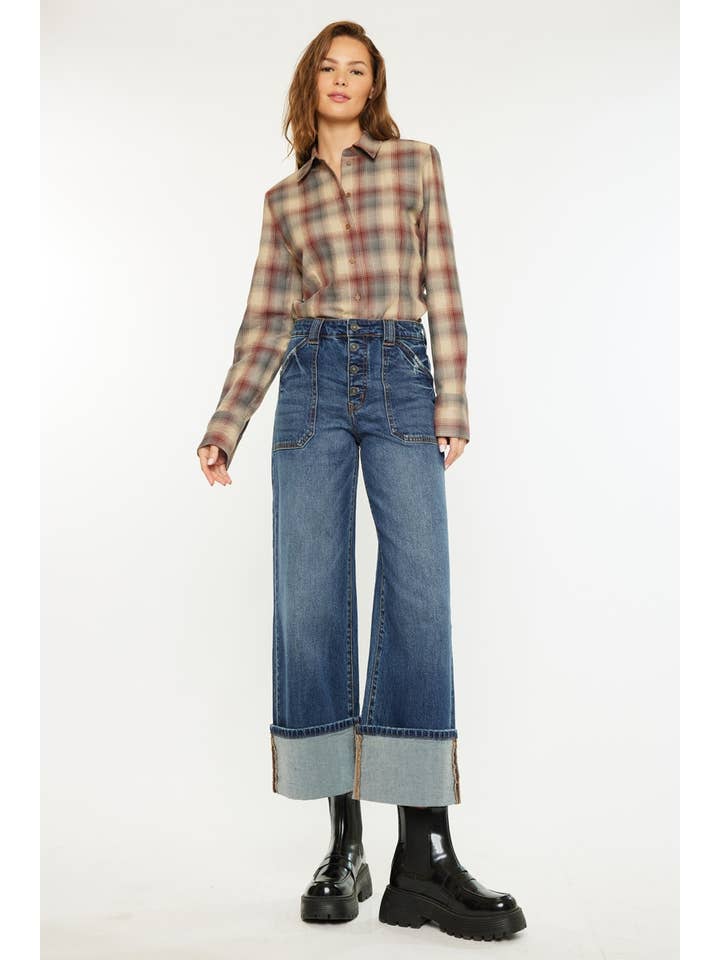 DARK OPEN PACK HIGH RISE ANKLE WIDE LEG JEANS-KC2587D for wholesale on Faire
