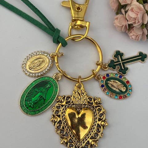 Miss DJ Angel - Wholesale Keychain - Women's - Virgin Mary sacred heart and cross keychain, gift for virgin mother, virgin charm miraculous medal, ex-voto cross keychain