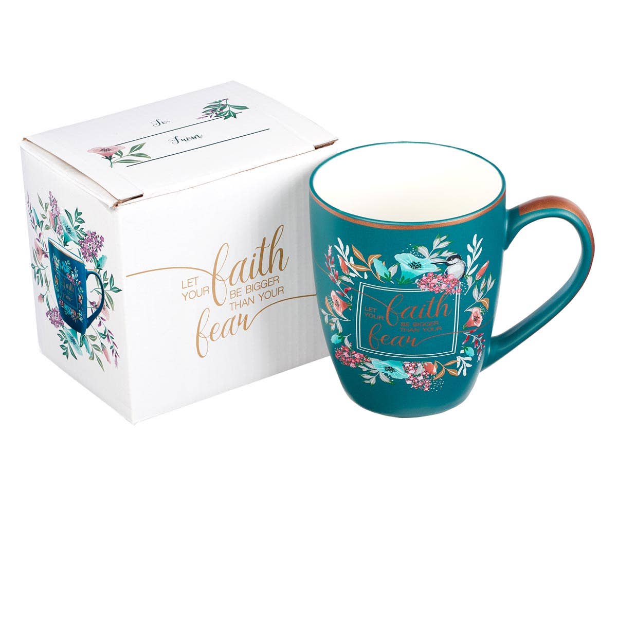 Christian Art Gifts - Wholesale Coffee Mug - Mug Teal/White Faith Be Bigger1