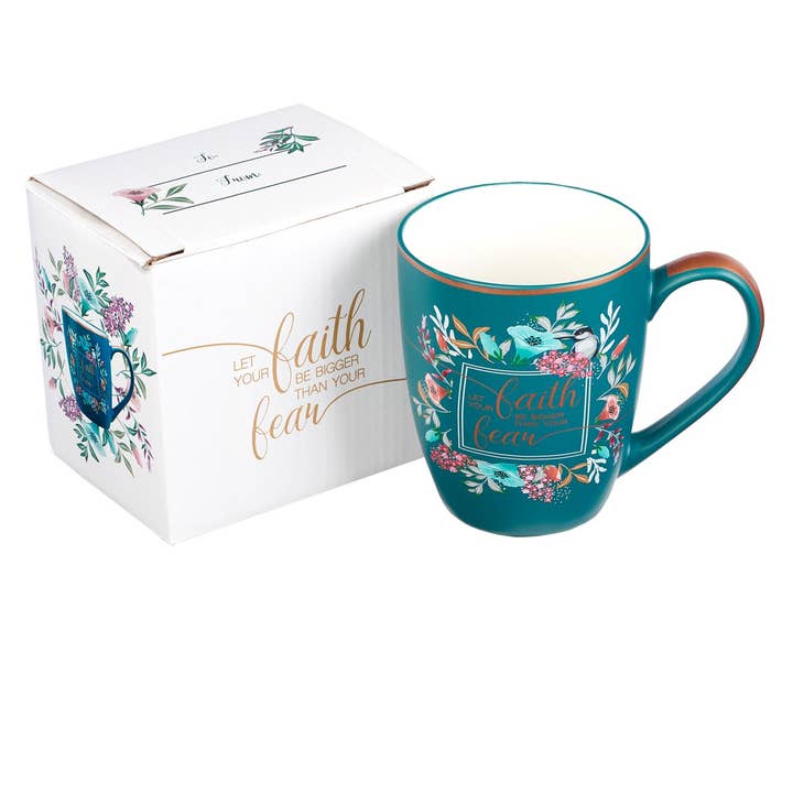 Christian Art Gifts - Wholesale Coffee Mug - Mug Teal/White Faith Be Bigger1