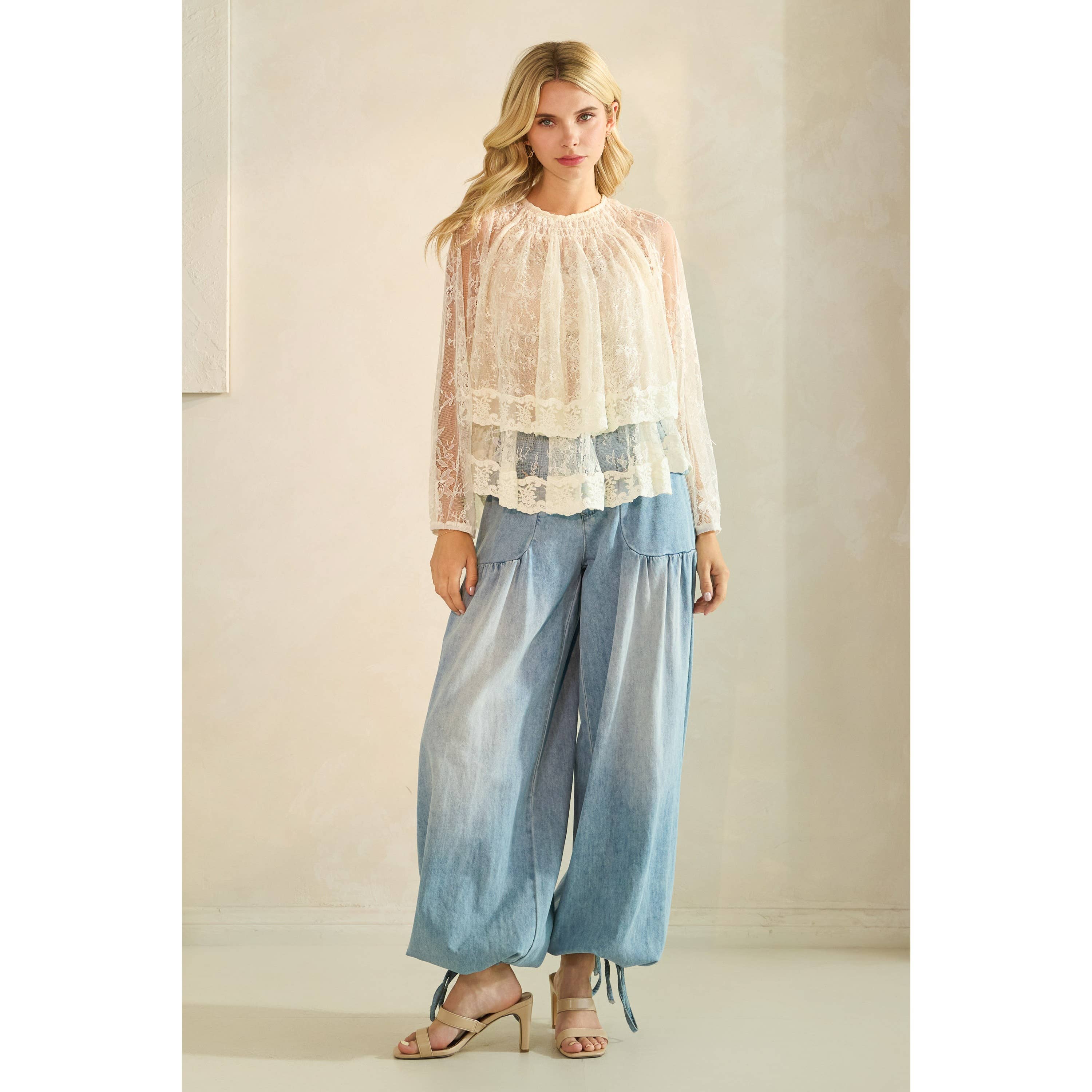 Veveret – Großhandel Tunika – Damen – Rüschen-Spitzen-Top mit langen Ärmeln13