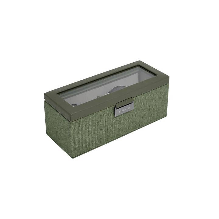 Stackers – wholesale Jewellery box/organiser – Khaki Green Canvas 4pc Watch Box1