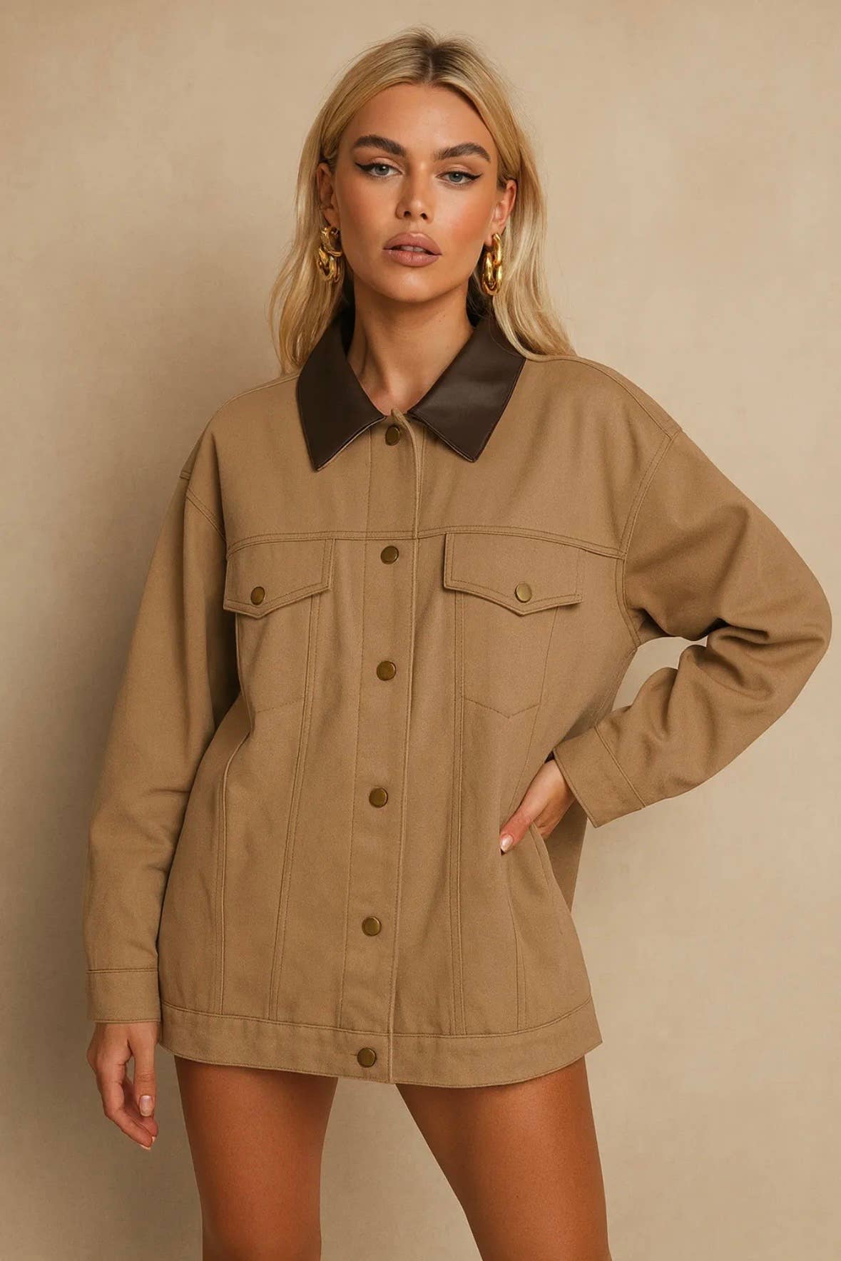 Frime - Wholesale Denim Jacket - Women's - Denim jacket with leather collar - 56747