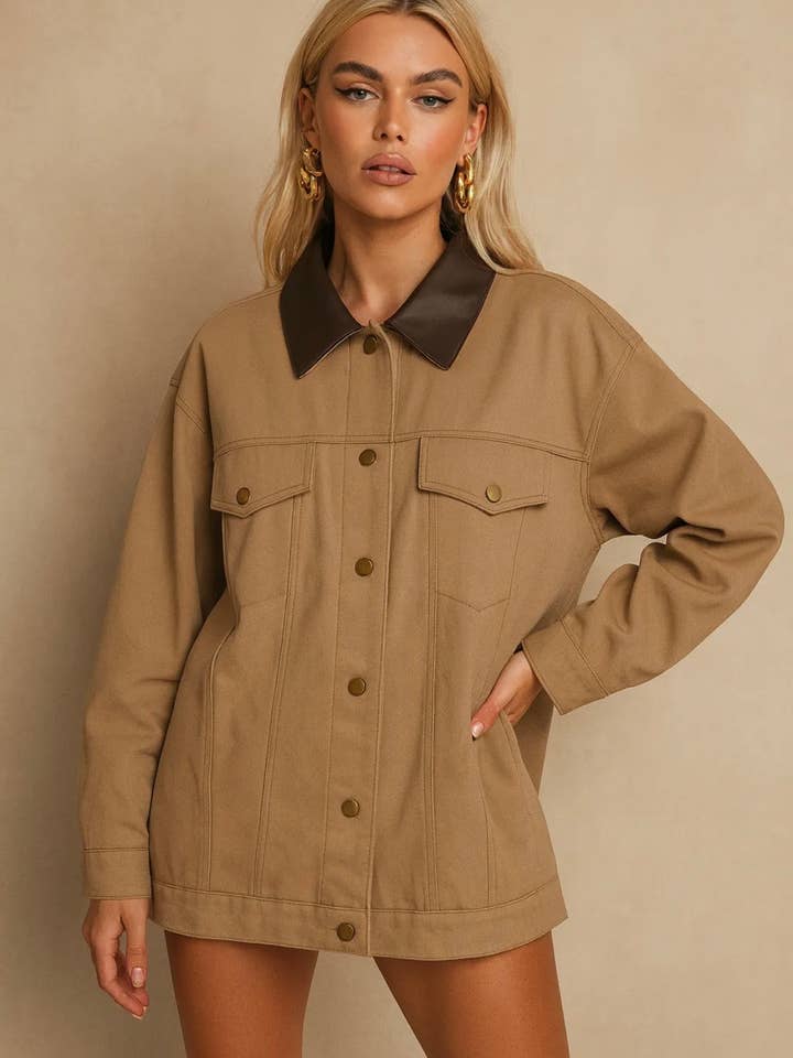 Frime - Wholesale Denim Jacket - Women's - Denim jacket with leather collar - 56747