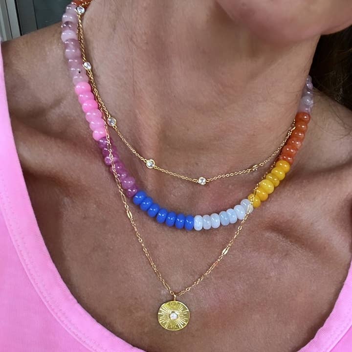 Sonya Renee Jewelry - Wholesale Beaded/Pearl Necklace - Lilly Gemstone Bead Necklace multi-color 8mm opals jade 60