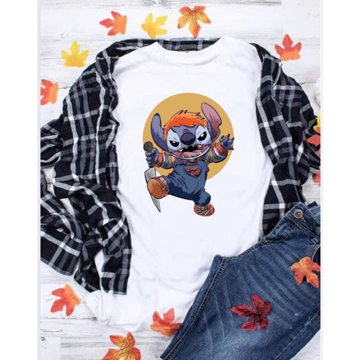 Maglietta Stitch & Chucky per la vendita all'ingrosso da parte di Sincere Sentiments LLC