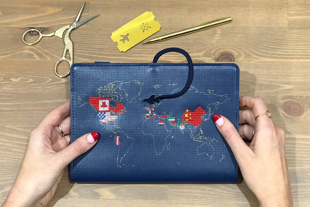 Chasing Threads - Wholesale Journal/Diary - Stitch Your Travels Map Notebook Kit - Navy Leather15