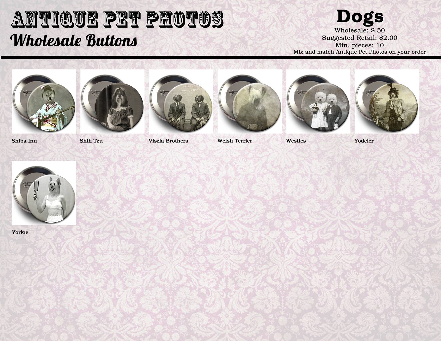 The Wild Oddisorium - Wholesale Lapel Pin/Button - Dog Buttons, Pins, Badges, POS, Funny Dogs in Clothes, Cute45