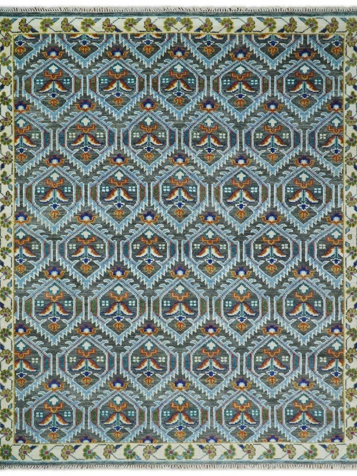 Tappeto tradizionale in lana annodato a mano 3x5 antracite, blu e avorio. per la vendita all'ingrosso da parte di The Rug Decor, Inc.