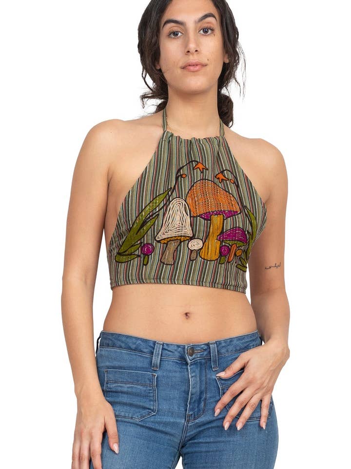 Mushroom Embroidery Halter Top for wholesale by Lakhays Collection Inc.