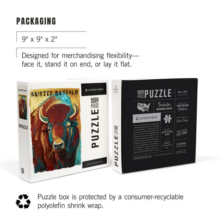 Lantern Press - Wholesale Puzzle - Adult - 1000 PIECE PUZZLE Rusted Buffalo, Bison, Vivid7
