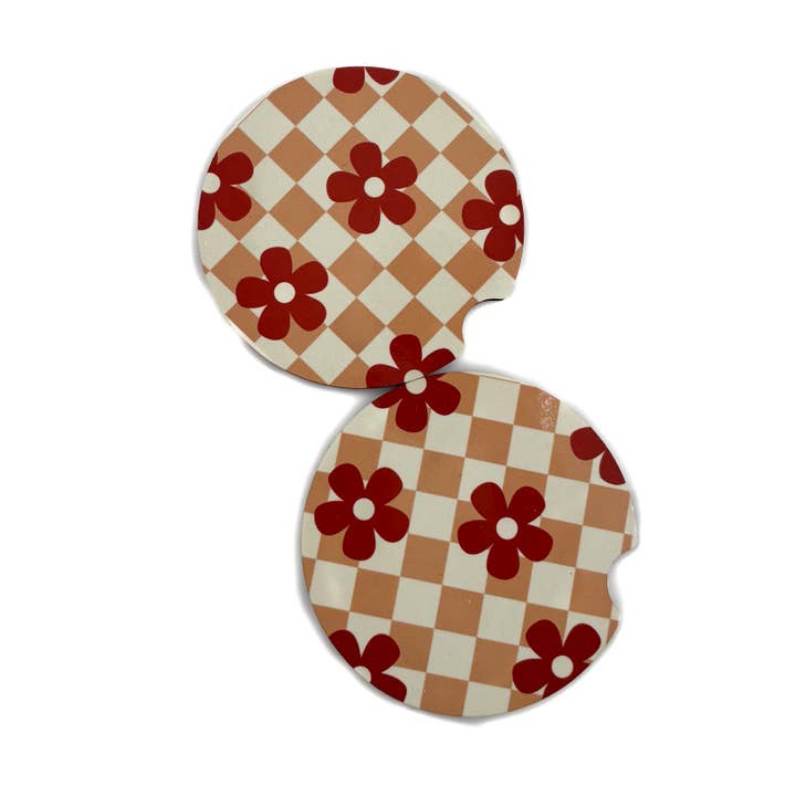Juego de 2 posavasos para coche con margaritas a cuadros para venta al por mayor de Sage & Soil