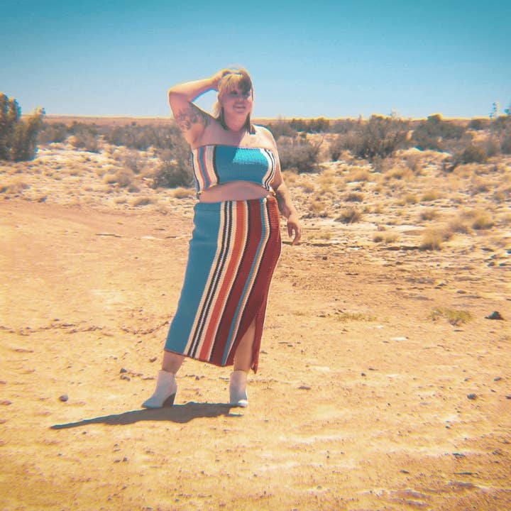 Striped Crochet Tube Top & Maxi Skirt Set – Handmade & Upcycled for wholesale by The Modern Alien