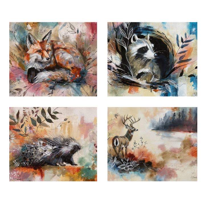 Wildlife Notecard Set | Fox, Raccoon, Porcupine, Deer for wholesale by Forever Caroline LLC