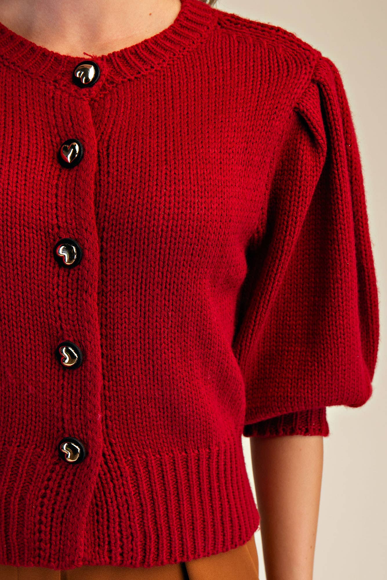 Glam - Wholesale Knit Sweater - Women's - Short Puff Sleeve Button Down Sweater10