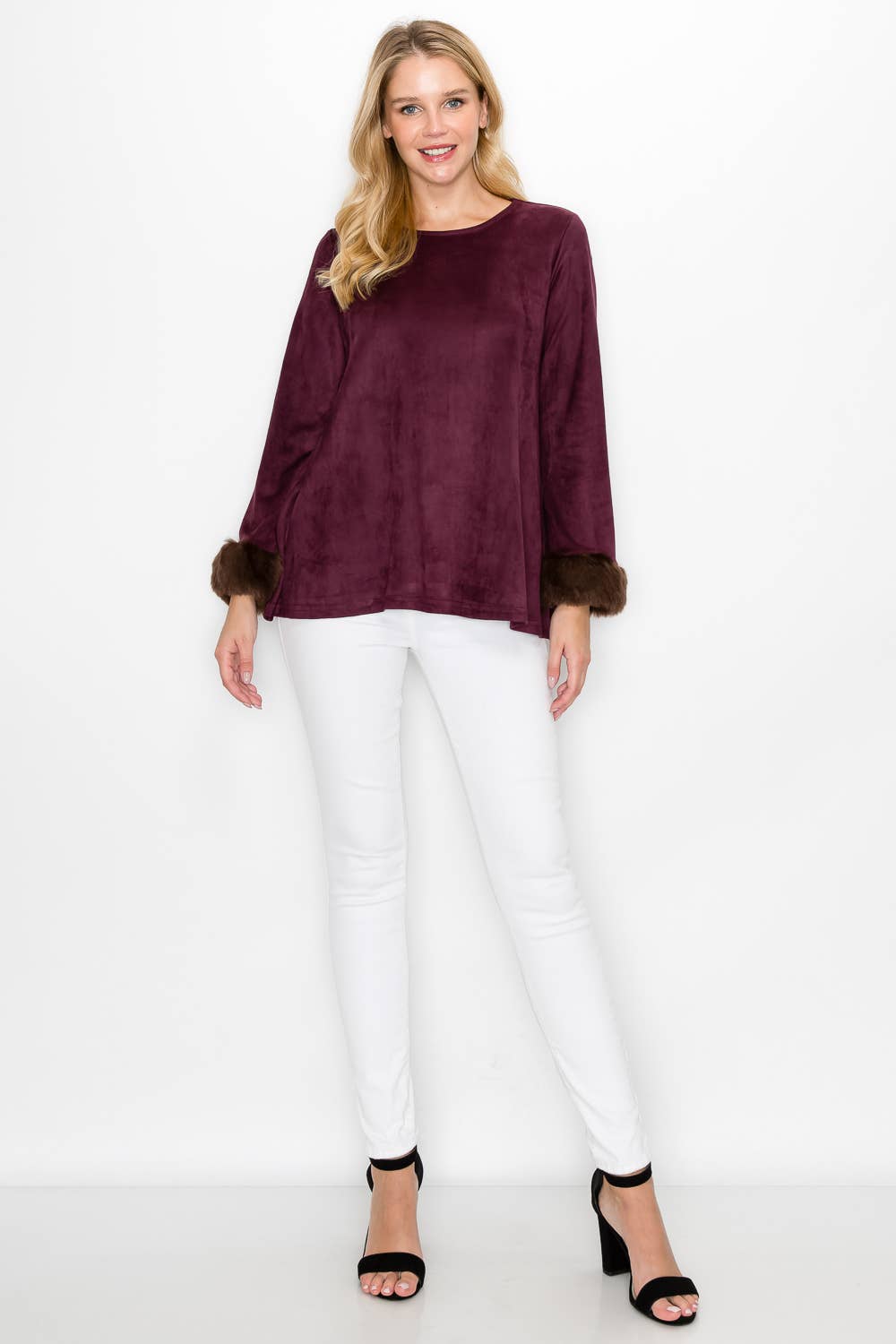 Joh Apparel - Wholesale Tunic - Women's - Anabelle Stretch Suede Fur Top0
