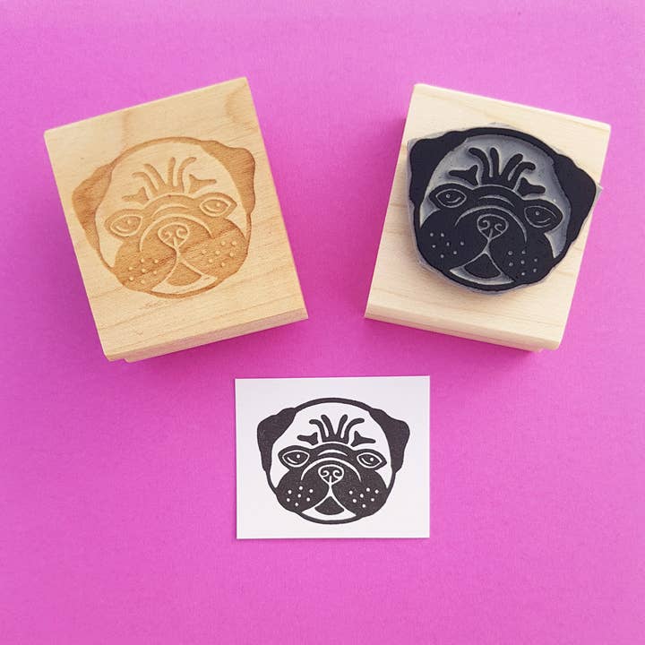 Pug Dog Rubber Stamp for wholesale by Skull and Cross Buns Rubber Stamps