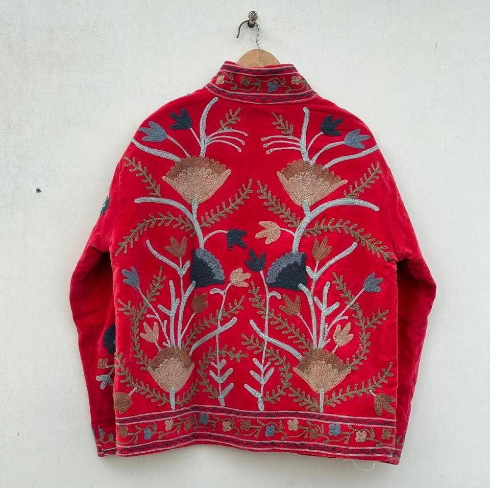 Ayras World - Wholesale Jacket - Women's - Velvet Suzani Jacket - Red1