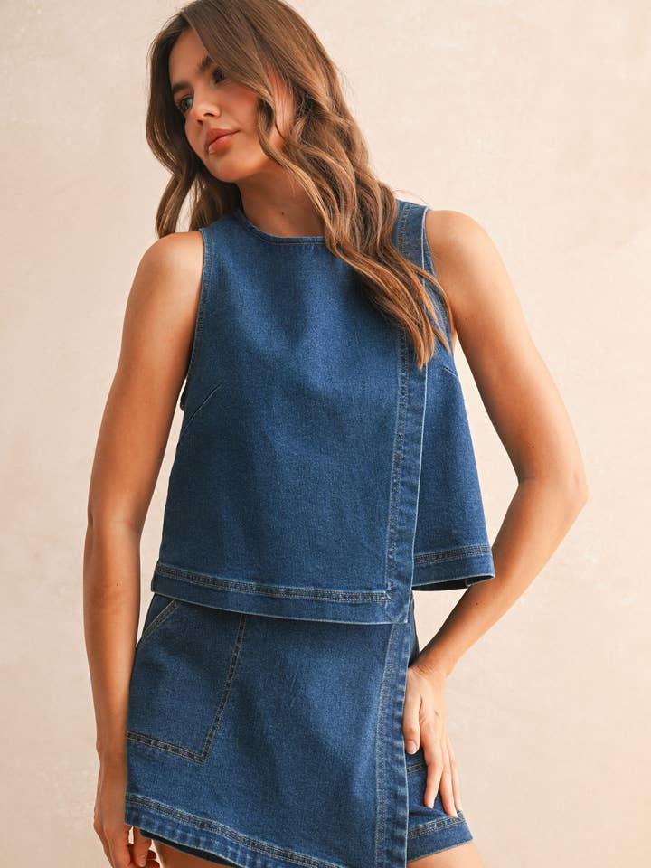 T5065ST ASYMMETRIC CUT DENIM TOP for wholesale by MIOU MUSE