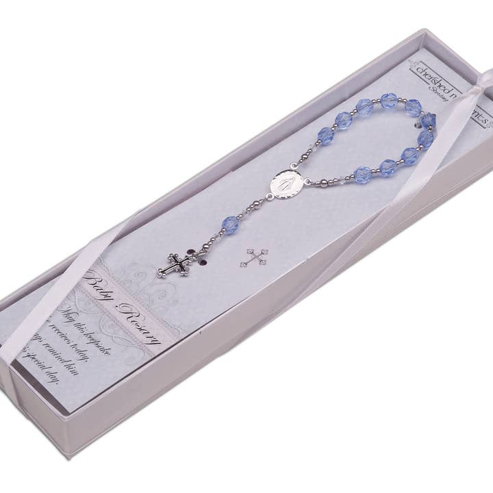 Rosario per bambini in argento Sterling blu, regalo per battesimo per la vendita all'ingrosso da parte di Cherished Moments