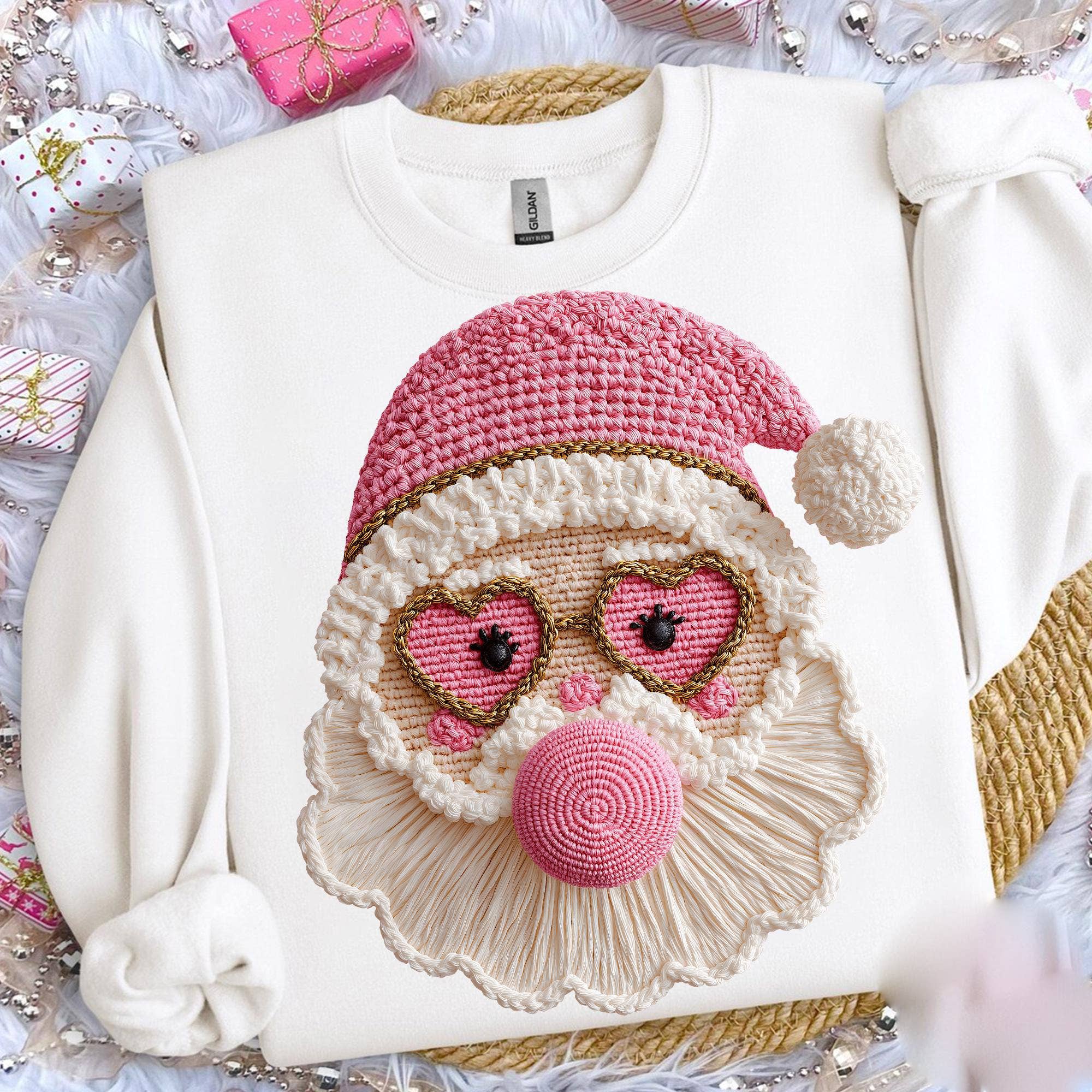 NVC Ecommerce LLC - Vente T-shirt à imprimés – femme - Chemise en faux crochet de Noël tendance, T-shirt rétro en crochet de fil1