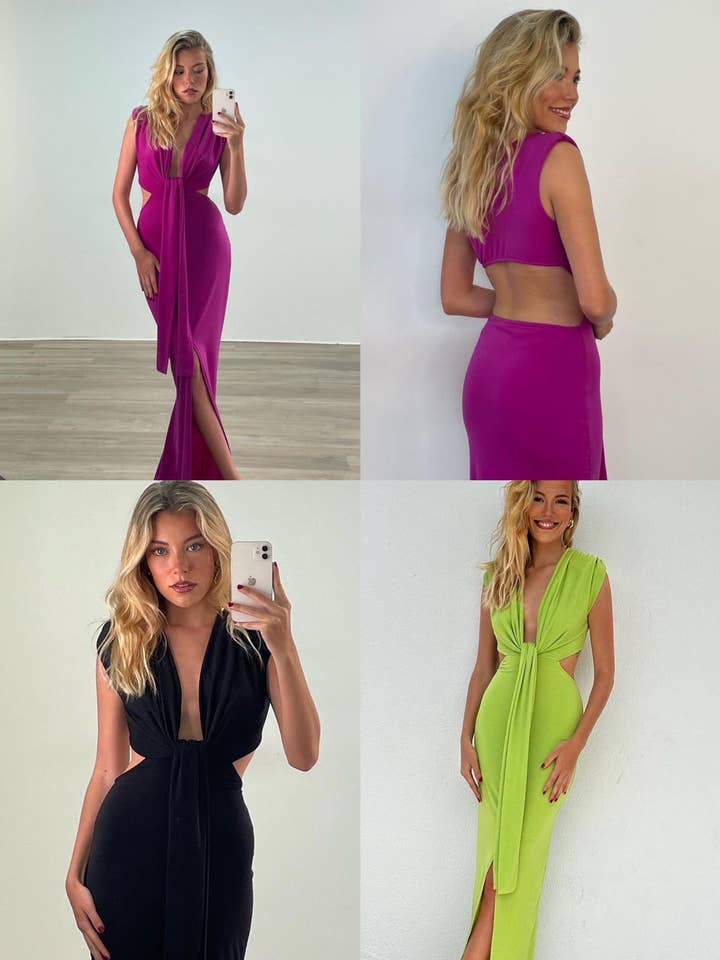 6546 Lang almindelig, ærmeløs kjole en størrelse for engroshandel hos LORIANE