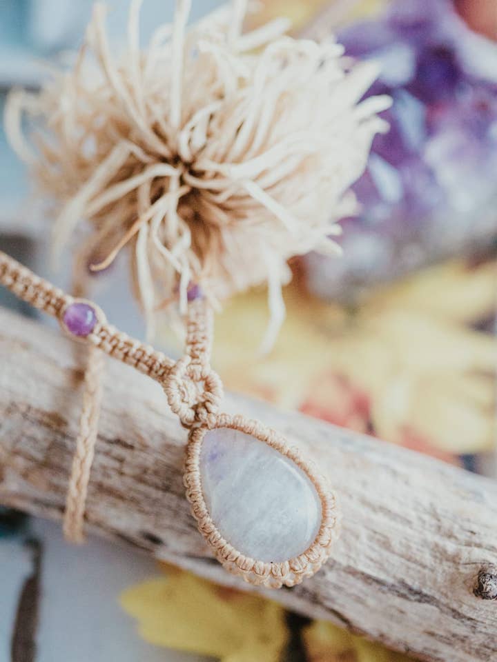 Pendente Pedra da Lua com Contas Ametista (Lágrima) por atacado de Meelah Collections