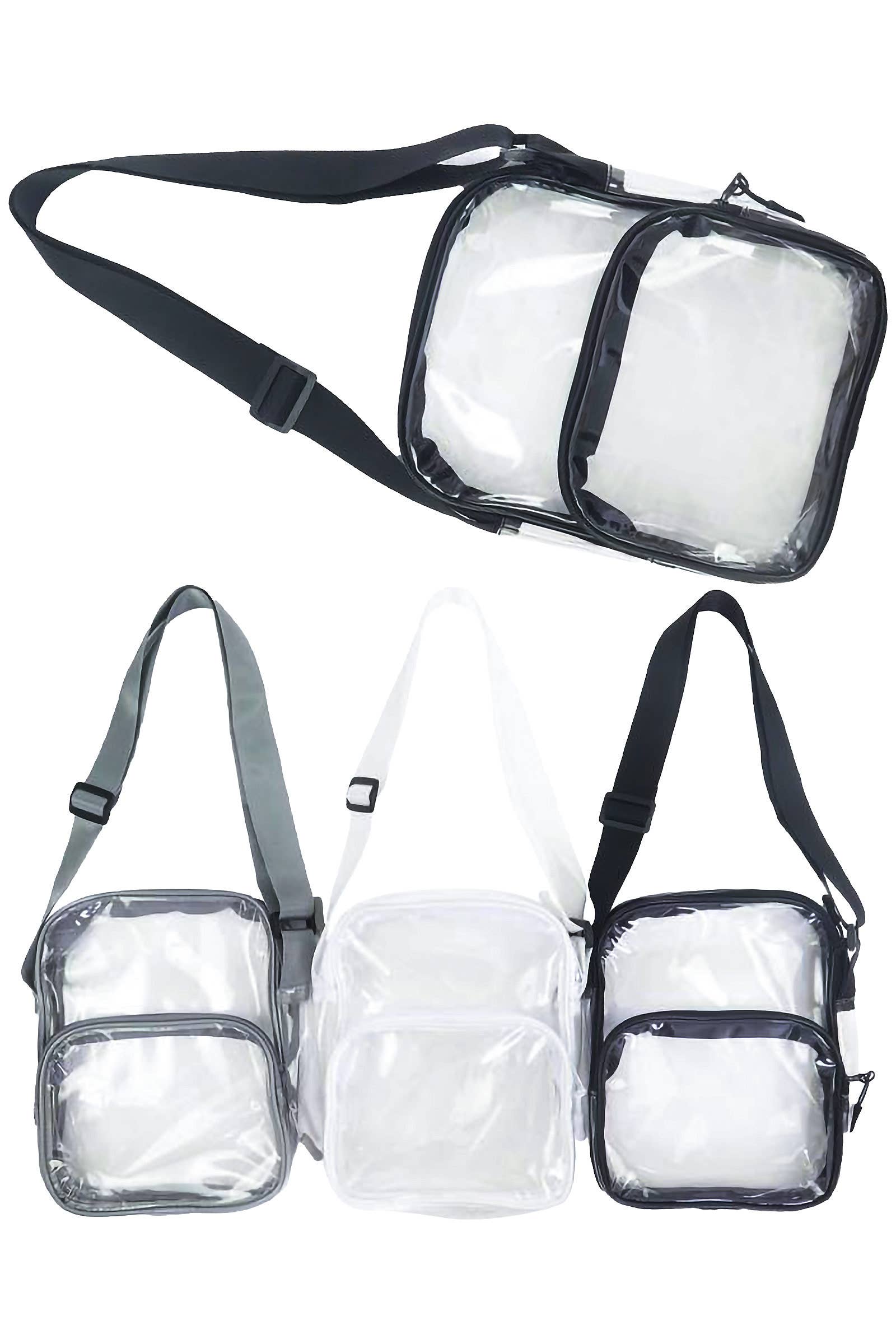 ASSORTED Clear Pvc Tall Crossbody Messenger Travel Bag for wholesale on Faire0