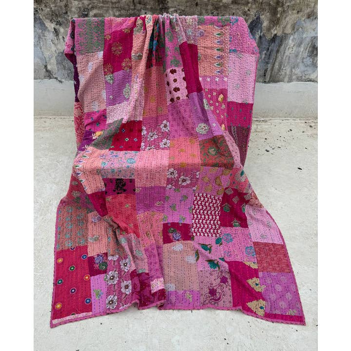 Bhawana Handicrafts - Wholesale Throw blanket - Kantha Stitched Patchwork Embroidery Quilts Cotton Bedspread4