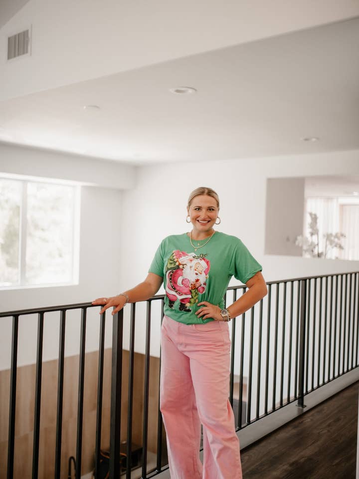 Summer Tees - Wholesale Screen Printed T-Shirt - Women's - VINTAGE PINK SANTA TEE