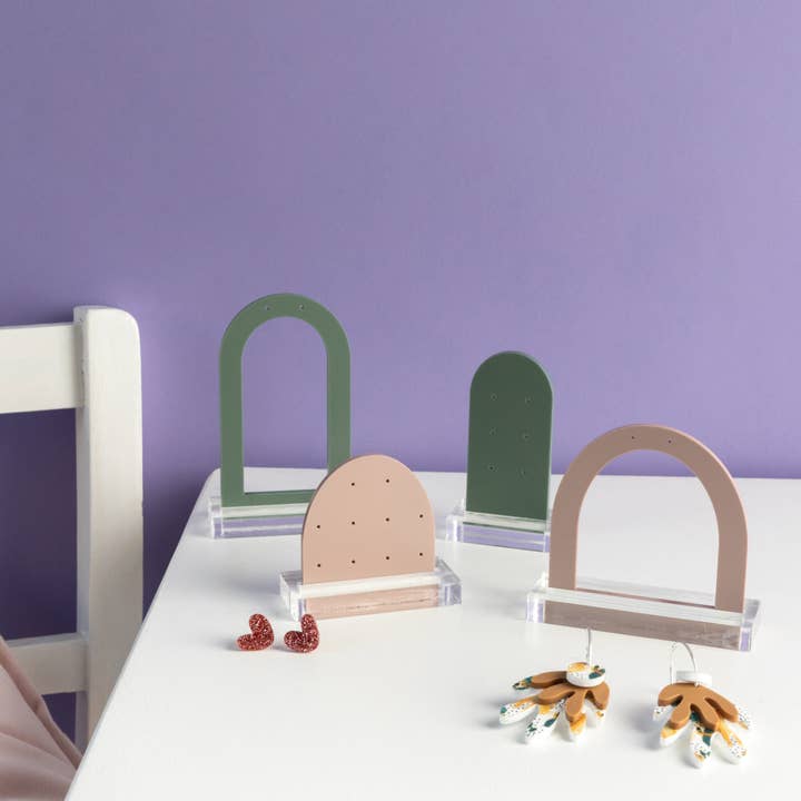 Set of four dangle earrings and studs arched holder for wholesale by The Gifting Knot Ltd