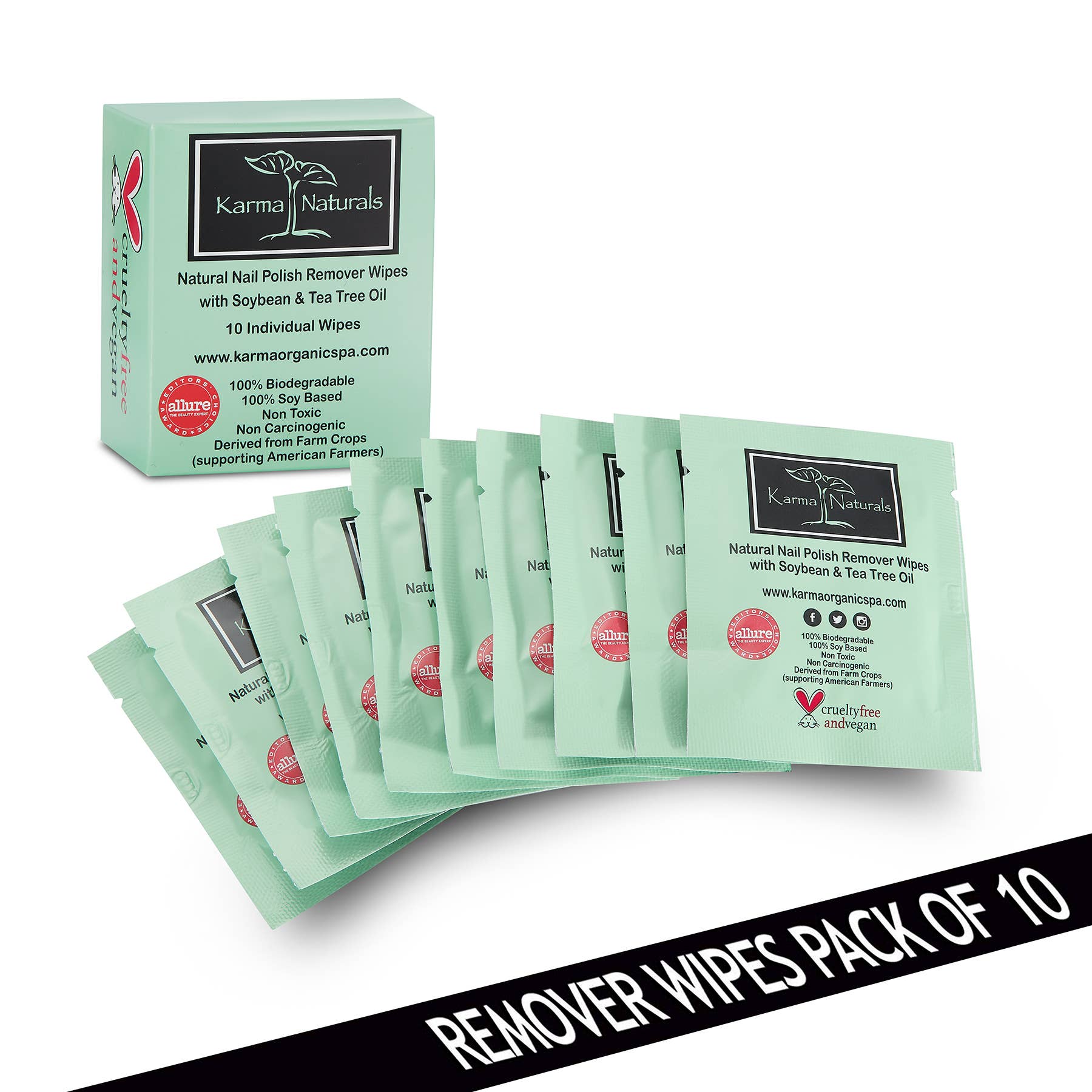 Karma Organic spa - Wholesale Nail Polish Remover - Tea Tree Nail Polish Remover Wipes - 10 pack0
