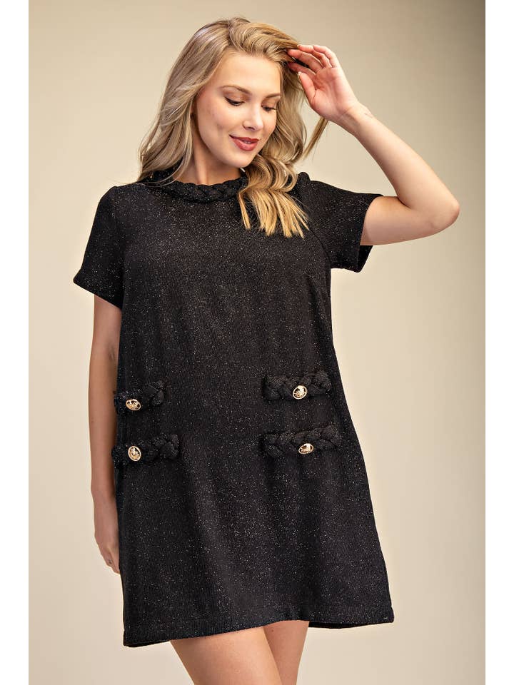 Glam - Wholesale Dress - Women's - Round Neck Twist Trim Mini Dress