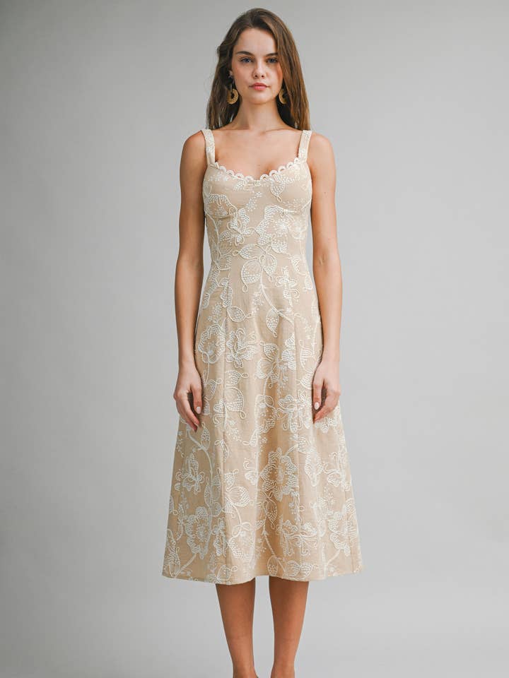 ED6016A Elegant Floral Embroidered Midi Dress for wholesale by Le Cliche