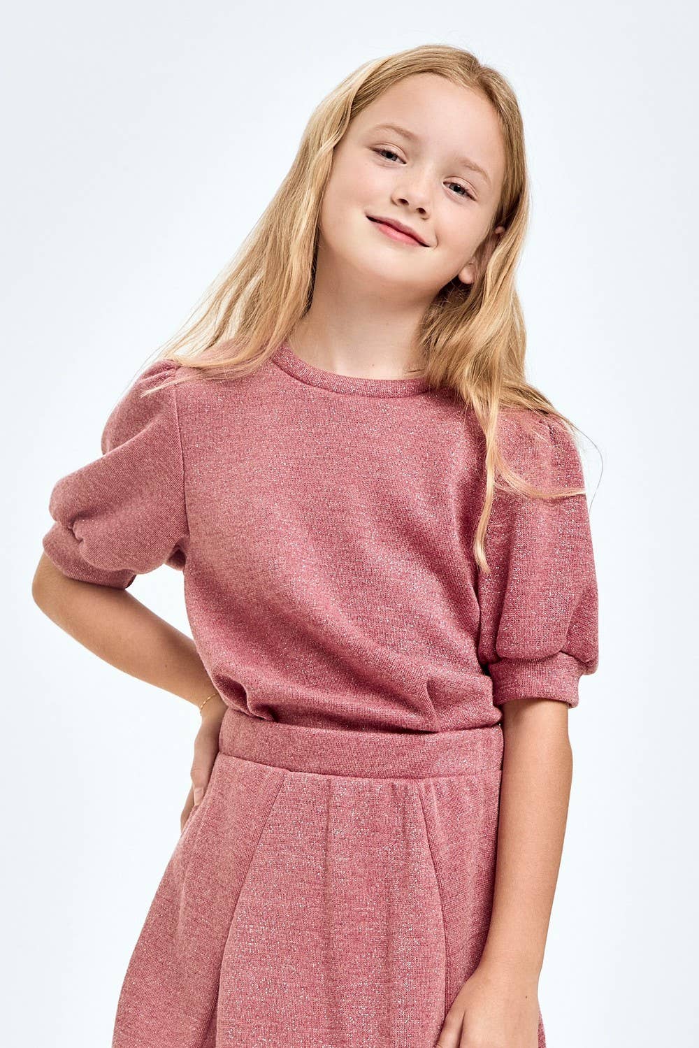 Good Girl - Wholesale Knit Top - Kids - Mink Lurex Short Puff Sleeves Top9