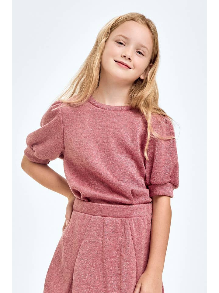 Good Girl - Wholesale Knit Top - Kids - Mink Lurex Short Puff Sleeves Top9