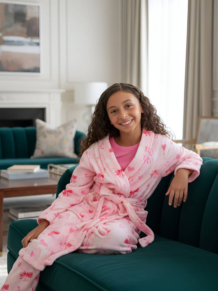 Plush Bow Print Loungewear Robe for wholesale by Limeapple