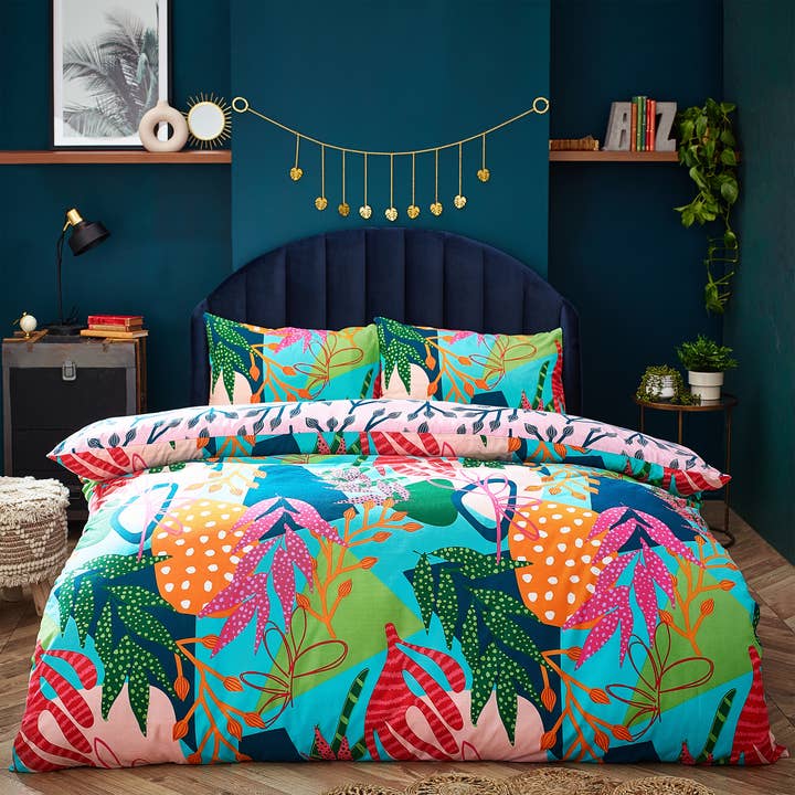 Aqua Pink Coralina Tropical Palm Duvet Cover Set Aqua/Pink for wholesale on Faire