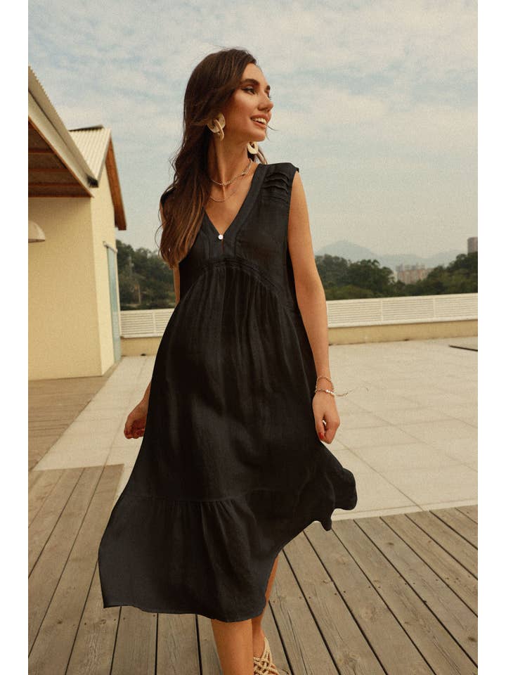Frieeah - Wholesale Dress - Women's - Gaby | Hemp-Linen Midi Nightgown Dress
