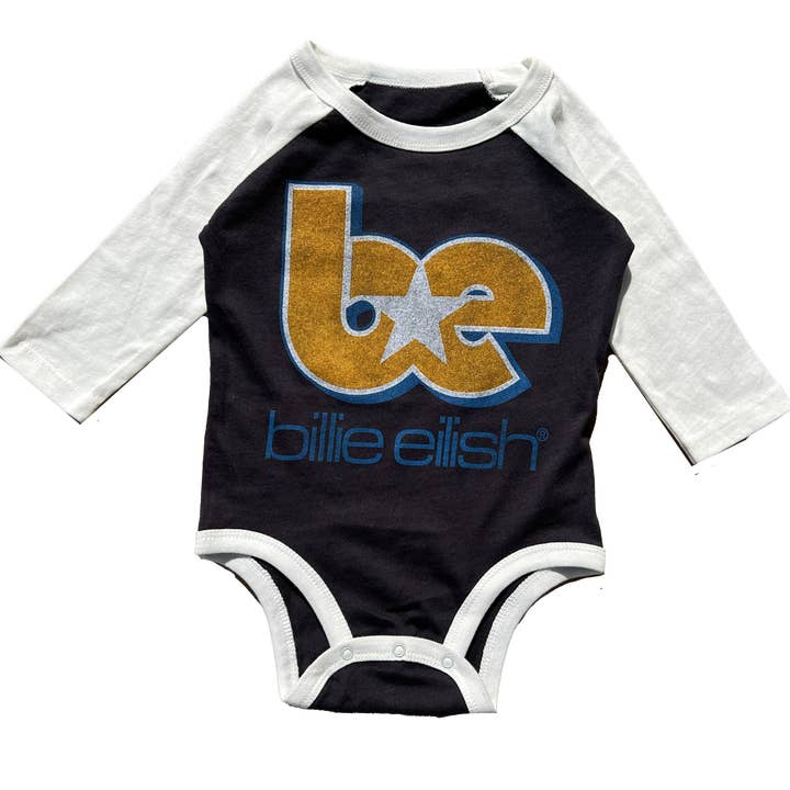 Rowdy Sprout - Wholesale Bodysuit (Non-Footed) - Baby - Billie Eilish B+W Recycled Raglan Logo Onesie0