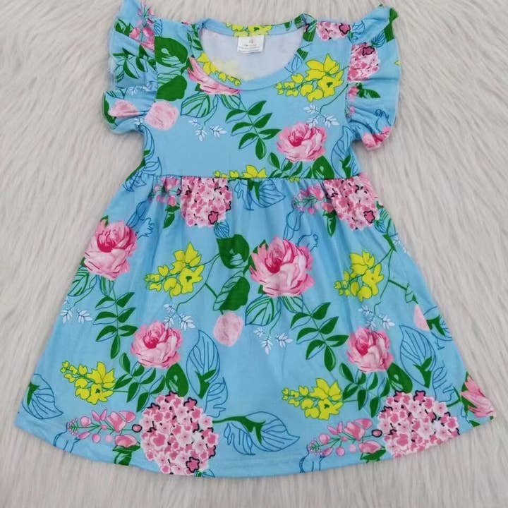 Robes à perles florales bleues et roses pour bébés filles pour la vente par Aier Wholesale