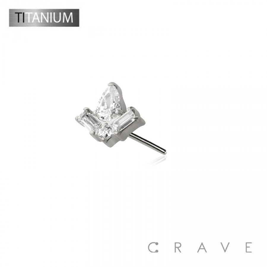 CRAVE - Wholesale Stud/Post Earrings - IMPLANT GRADE TITANIUM THREADLESS PUSH IN BAGUETTE TEAR DROP1